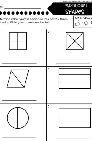 3rd Grade Geometry – Partitioned Shapes Worksheet 2