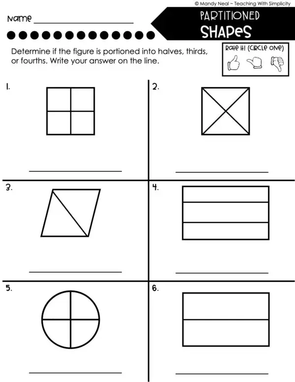 3rd Grade Geometry – Partitioned Shapes Worksheet 2