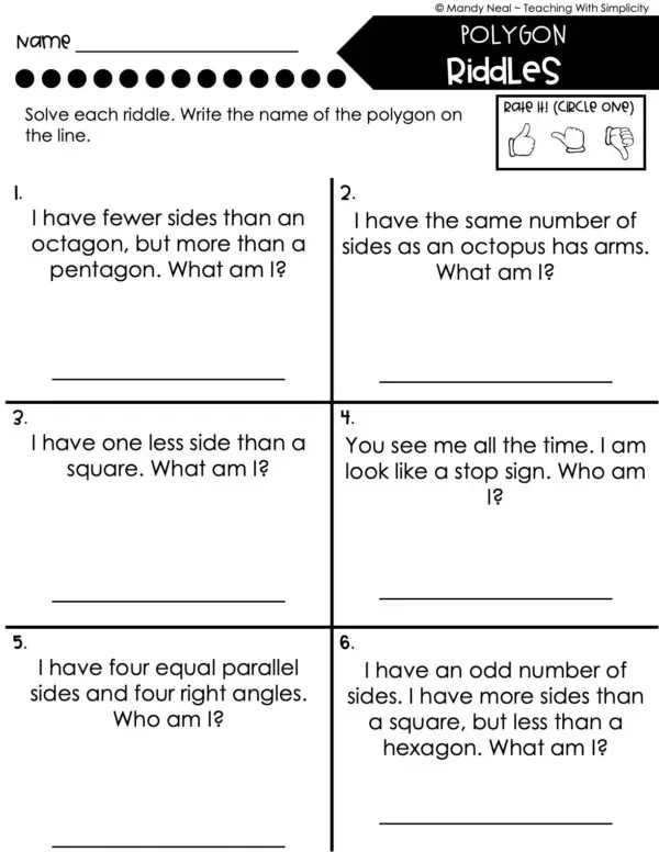 3rd Grade Geometry – Polygon Riddles Worksheet 2