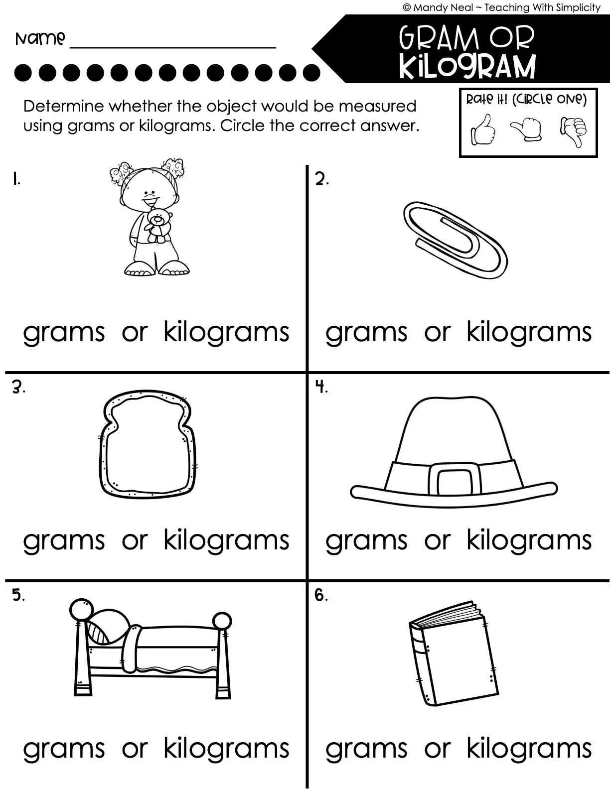 3rd Grade Measurement – Gram or Kilogram Worksheet 1 ...