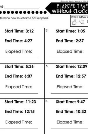 3rd Grade Measurement – Elapsed Time Without Clocks Worksheet 1