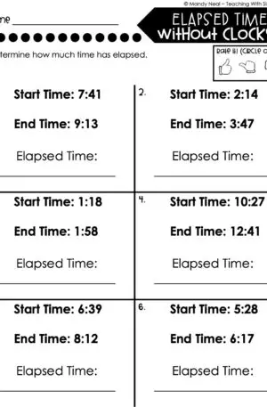 3rd Grade Measurement – Elapsed Time Without Clocks Worksheet 2