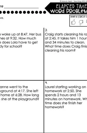 3rd Grade Measurement – Elapsed Time Word Problems Worksheet 1