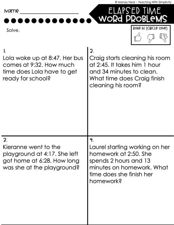 3rd Grade Measurement – Elapsed Time Word Problems Worksheet 1