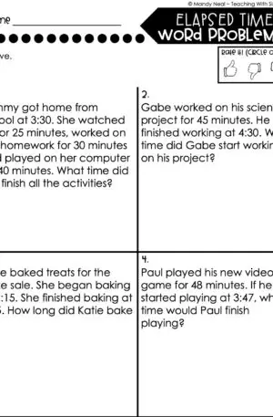 3rd Grade Measurement – Elapsed Time Word Problems Worksheet 2