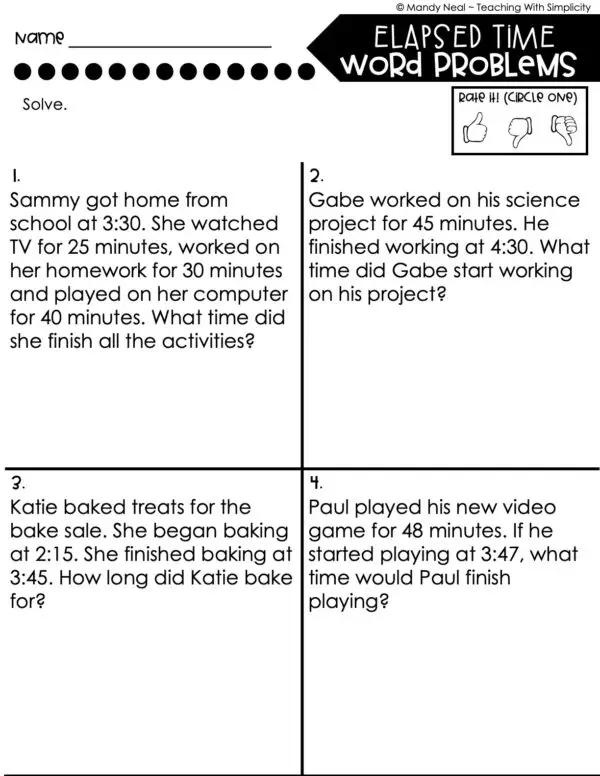 3rd Grade Measurement – Elapsed Time Word Problems Worksheet 2