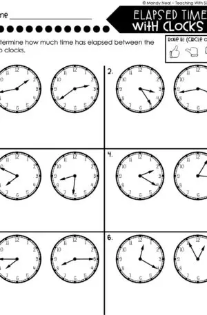 3rd Grade Measurement – Elapsed Time with Clocks Worksheet 1