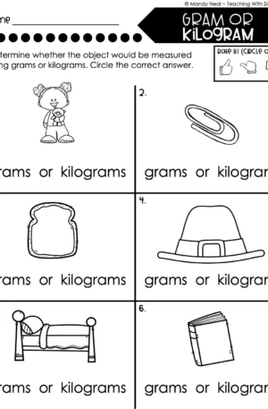 3rd Grade Measurement – Gram or Kilogram Worksheet 1