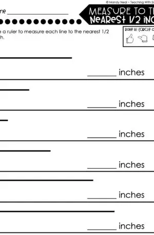 3rd Grade Measurement – Measurement to the Nearest 1/2 Inch Worksheet 1