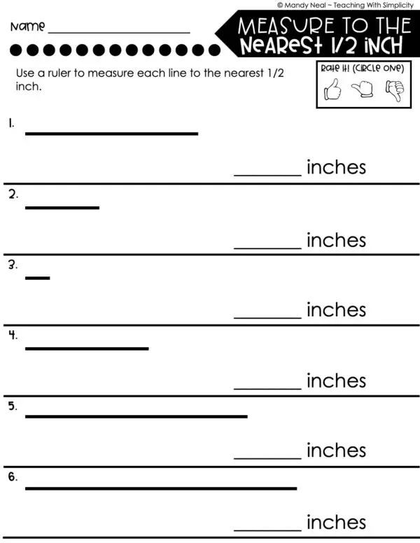 3rd Grade Measurement – Measurement to the Nearest 1/2 Inch Worksheet 1