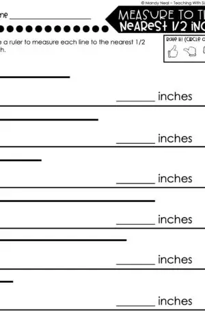 3rd Grade Measurement – Measurement to the Nearest 1/2 Inch Worksheet 2