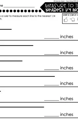 3rd Grade Measurement – Measurement to the Nearest 1/4 Inch Worksheet 1