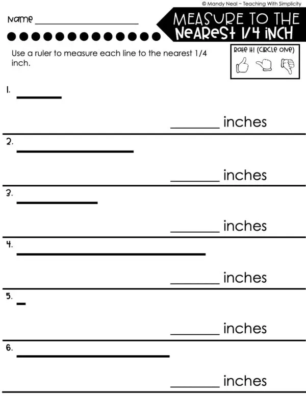 3rd Grade Measurement – Measurement to the Nearest 1/4 Inch Worksheet 1