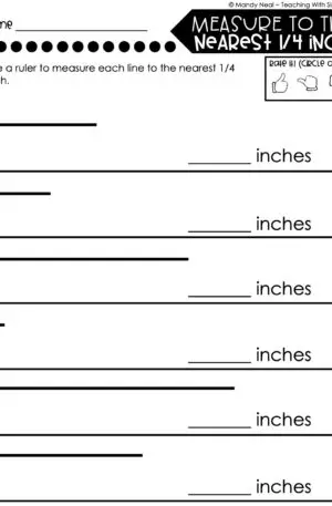 3rd Grade Measurement – Measurement to the Nearest 1/4 Inch Worksheet 2