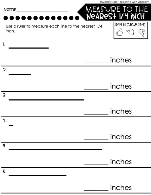 3rd Grade Measurement – Measurement to the Nearest 1/4 Inch Worksheet 2