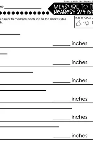 3rd Grade Measurement – Measurement to the Nearest 3/4 Inch Worksheet 1