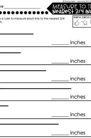 3rd Grade Measurement – Measurement to the Nearest 3/4 Inch Worksheet 2