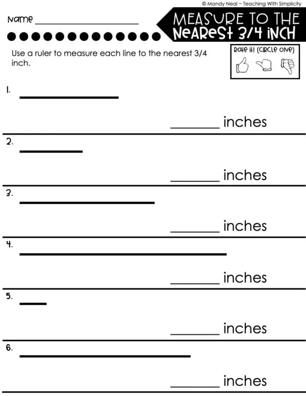 3rd Grade Measurement – Measurement to the Nearest 3/4 Inch Worksheet 2