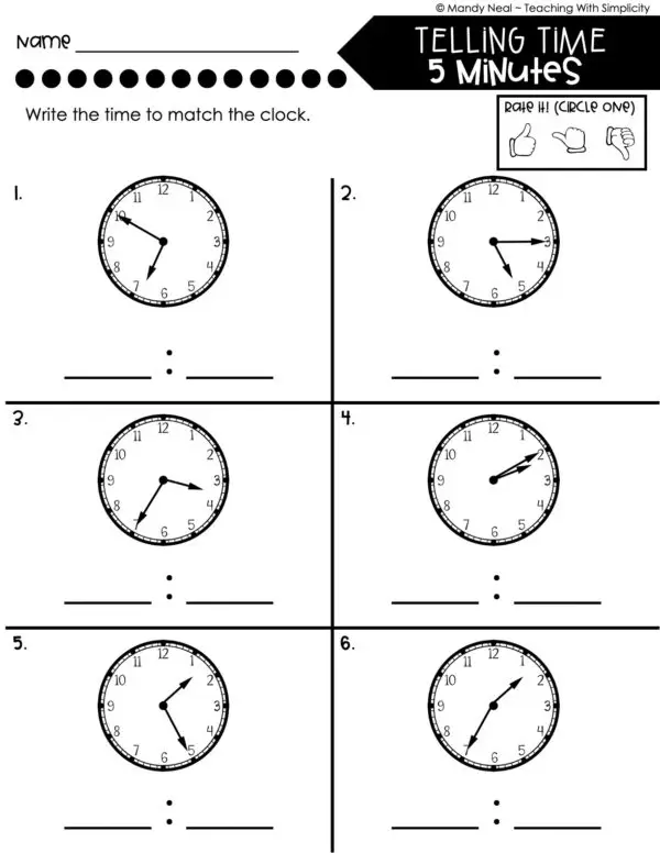 3rd Grade Measurement – Telling Time - 5 Minutes Worksheet 2