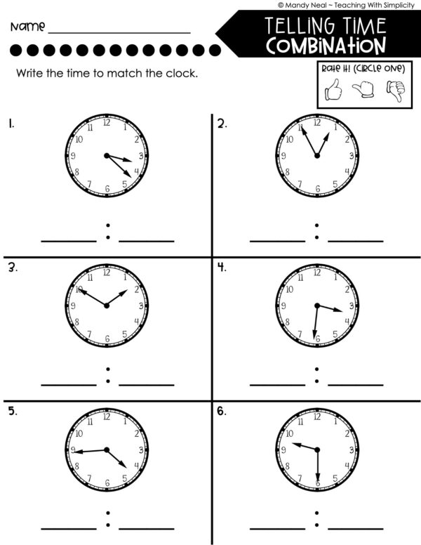 3rd Grade Measurement – Telling Time - Combination Worksheet 1