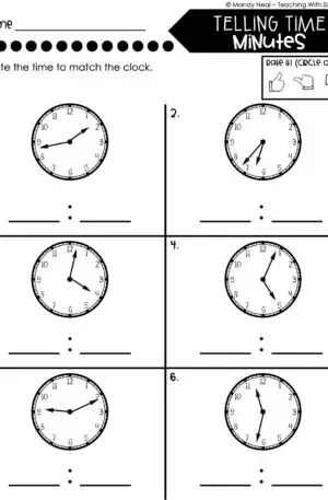 3rd Grade Measurement – Telling Time - Minutes Worksheet 1