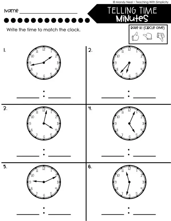 3rd Grade Measurement – Telling Time - Minutes Worksheet 1