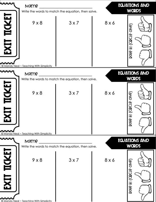 3rd Grade Multiplication – Equations and Words Worksheet 2