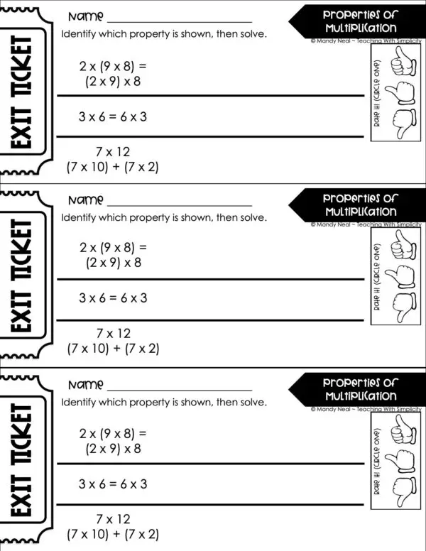 3rd Grade Multiplication – Properties of Multiplication Worksheet 1