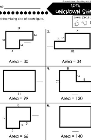 4th Grade Area and Perimeter – Area with an Unknown Side Worksheet 1