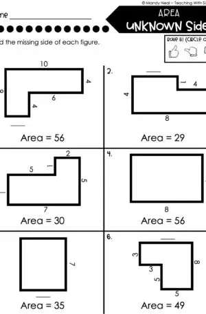 4th Grade Area and Perimeter – Area with an Unknown Side Worksheet 2