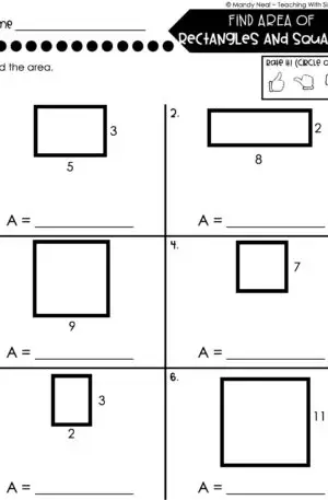 4th Grade Area and Perimeter – Find Area of Rectangles and Squares Worksheet 1