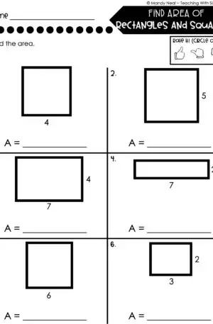 4th Grade Area and Perimeter – Find Area of Rectangles and Squares Worksheet 2