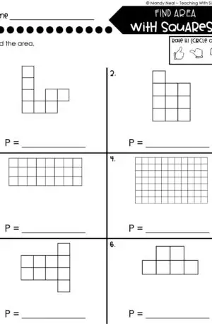 4th Grade Area and Perimeter – Find Area with Squares Worksheet 1