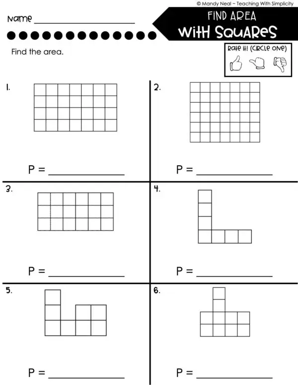 4th Grade Area and Perimeter – Find Area with Squares Worksheet 2