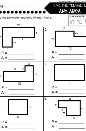 4th Grade Area and Perimeter – Find the Perimeter and Area Worksheet 1