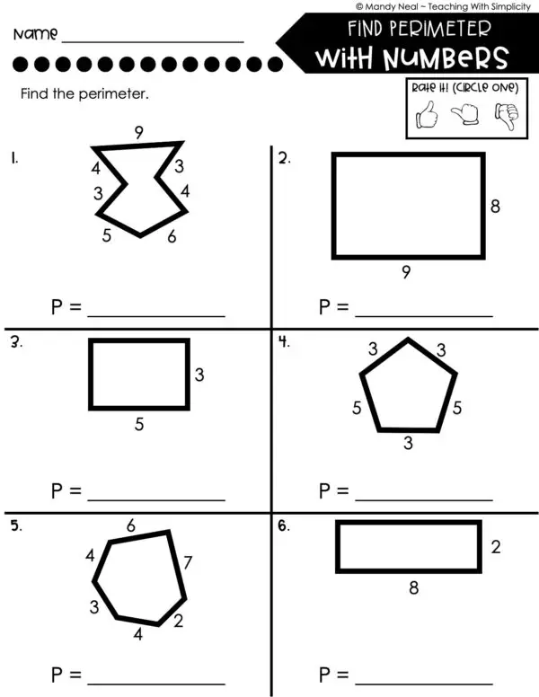 4th Grade Area and Perimeter – Finding Perimeter with Numbers Worksheet 1