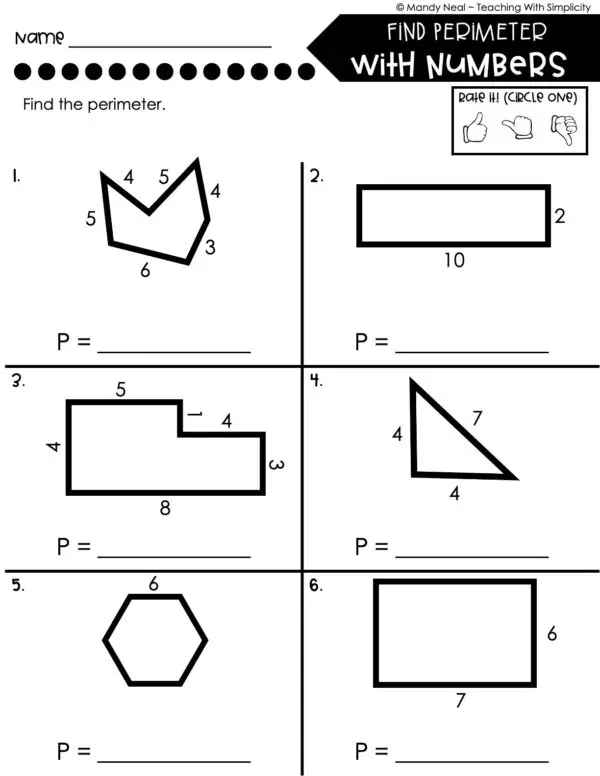 4th Grade Area and Perimeter – Finding Perimeter with Numbers Worksheet 2