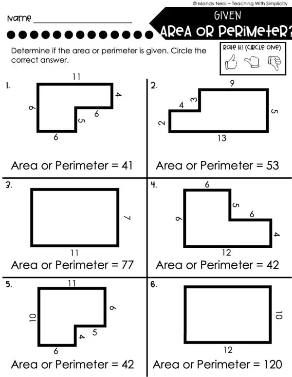 4th Grade Area and Perimeter – Given Area or Perimeter? Worksheet 1