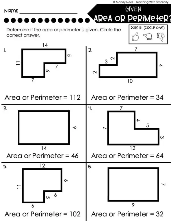 4th Grade Area and Perimeter – Given Area or Perimeter? Worksheet 2