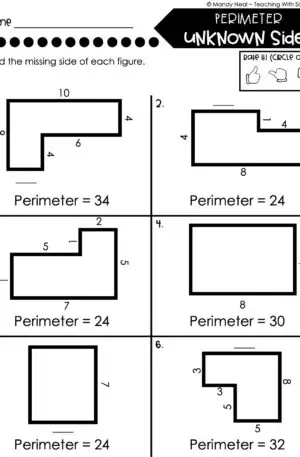 4th Grade Area and Perimeter – Perimeter with an Unknown Side Worksheet 1