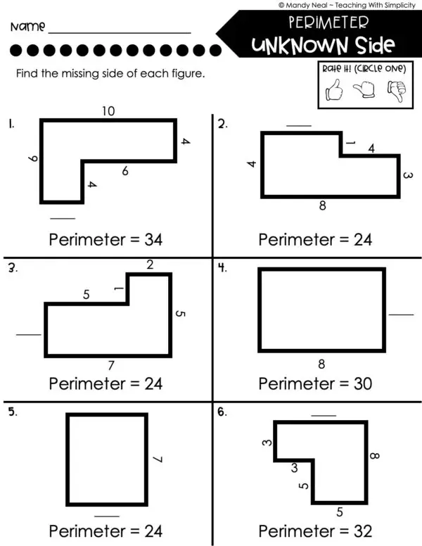 4th Grade Area and Perimeter – Perimeter with an Unknown Side Worksheet 1