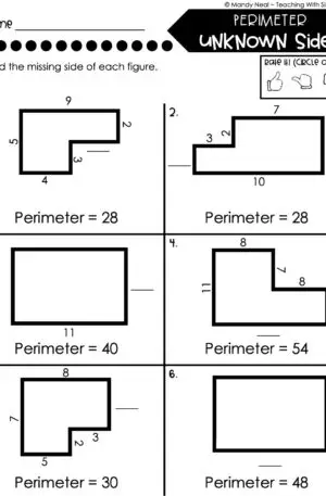 4th Grade Area and Perimeter – Perimeter with an Unknown Side Worksheet 2