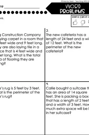 4th Grade Area and Perimeter – Word Problems Worksheet 2