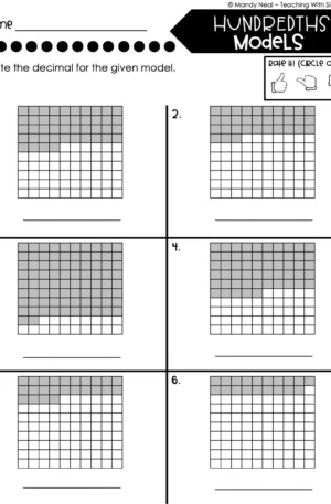 4th Grade Decimals – Hundredths Models Worksheet 2