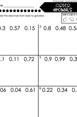 4th Grade Decimals – Ordered Decimals Worksheet 1