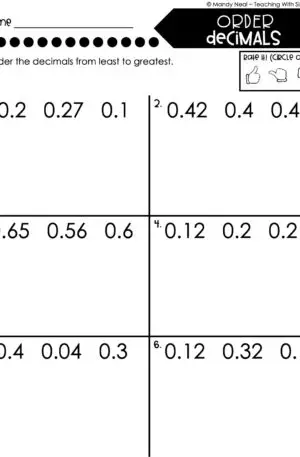 4th Grade Decimals – Ordered Decimals Worksheet 2