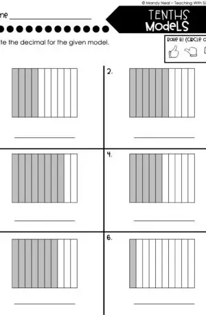 4th Grade Decimals – Tenths Models Worksheet 1