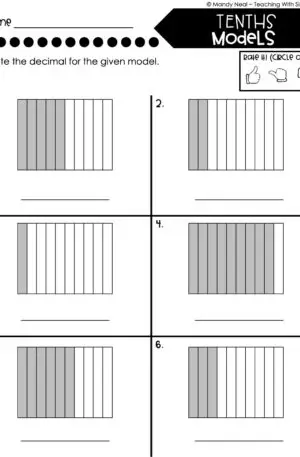 4th Grade Decimals – Tenths Models Worksheet 2