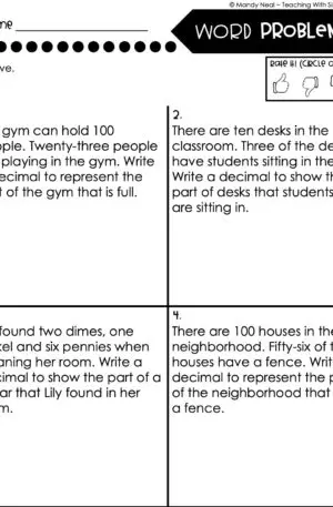 4th Grade Decimals – Word Problems Worksheet 1