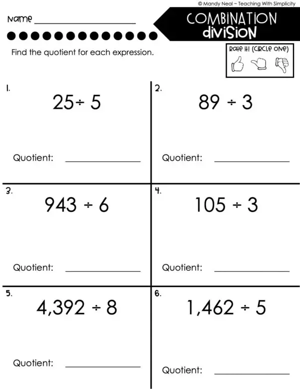 4th Grade Division – Combination Division Worksheet 1